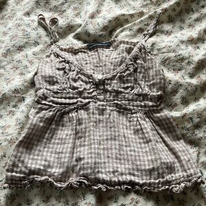 Brown gingham baby doll tank